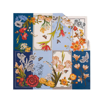 100% Silk Scarf, Flourishing Blossom Blue